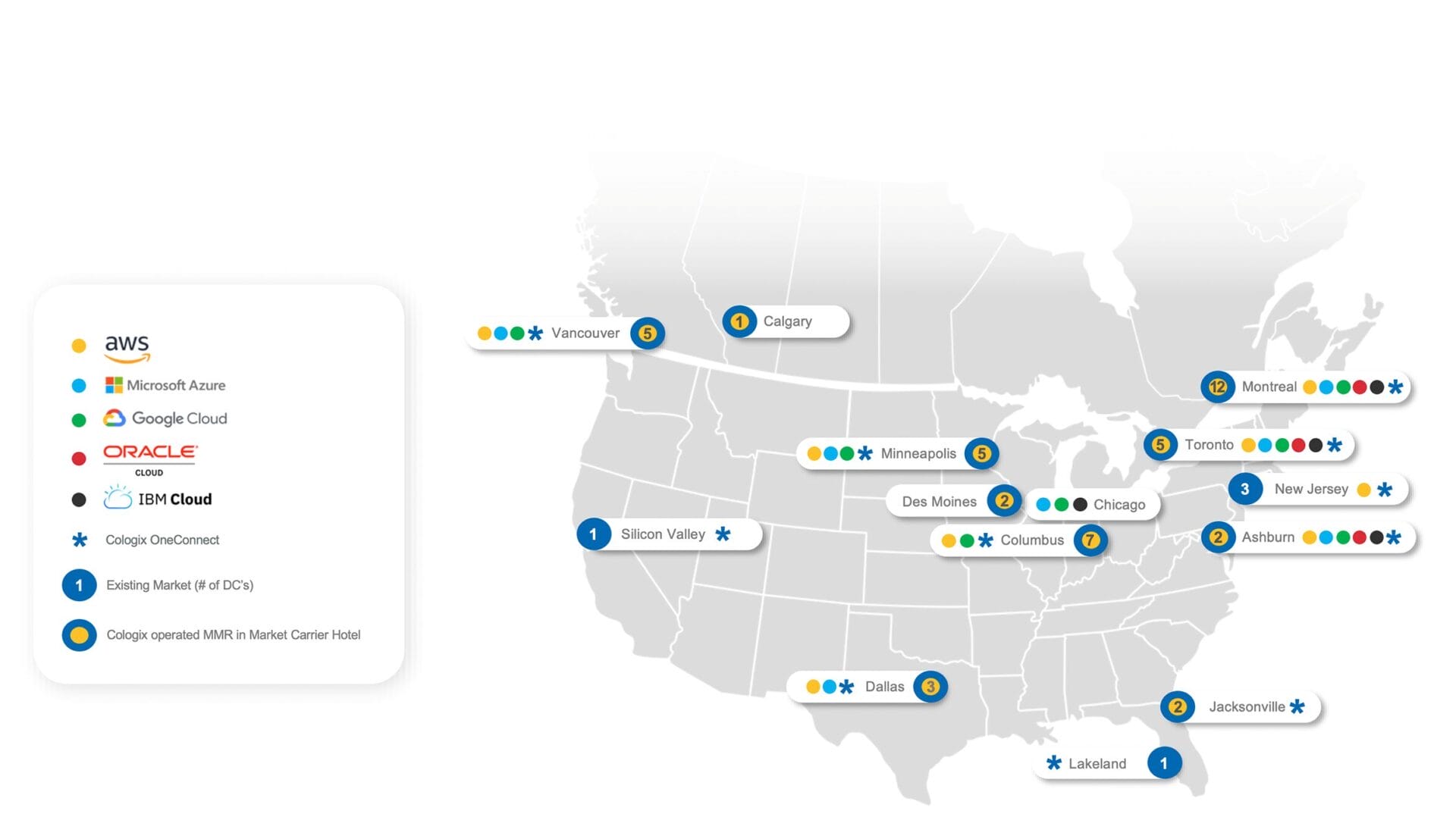 Data Center Map with On Ramps for local Cloud providers